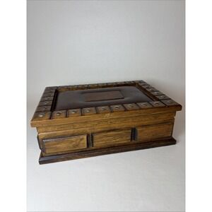 VINTAGE London Leather The Camelot Jewelry Box Hinged Velvet Inlay Studded